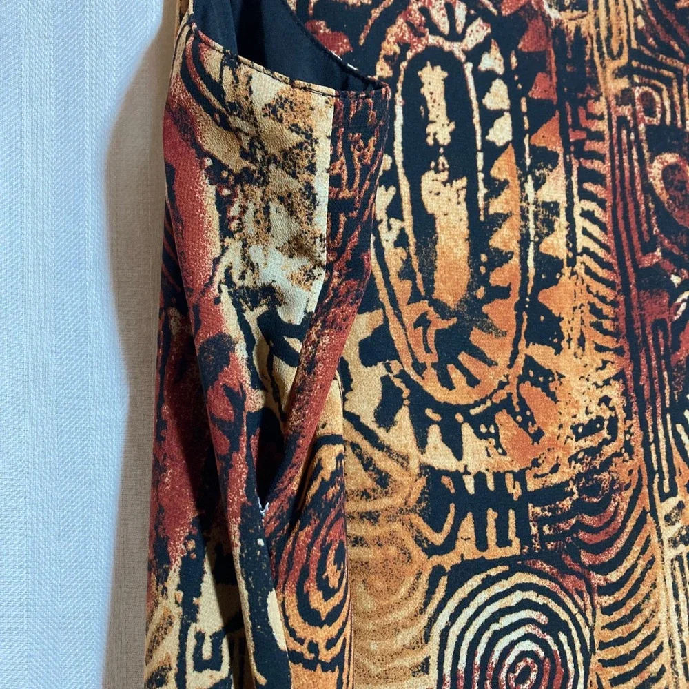 Abstract Tribal Print Sleeveless Midi Shift Dress Rust Gold Black Avenue Womens